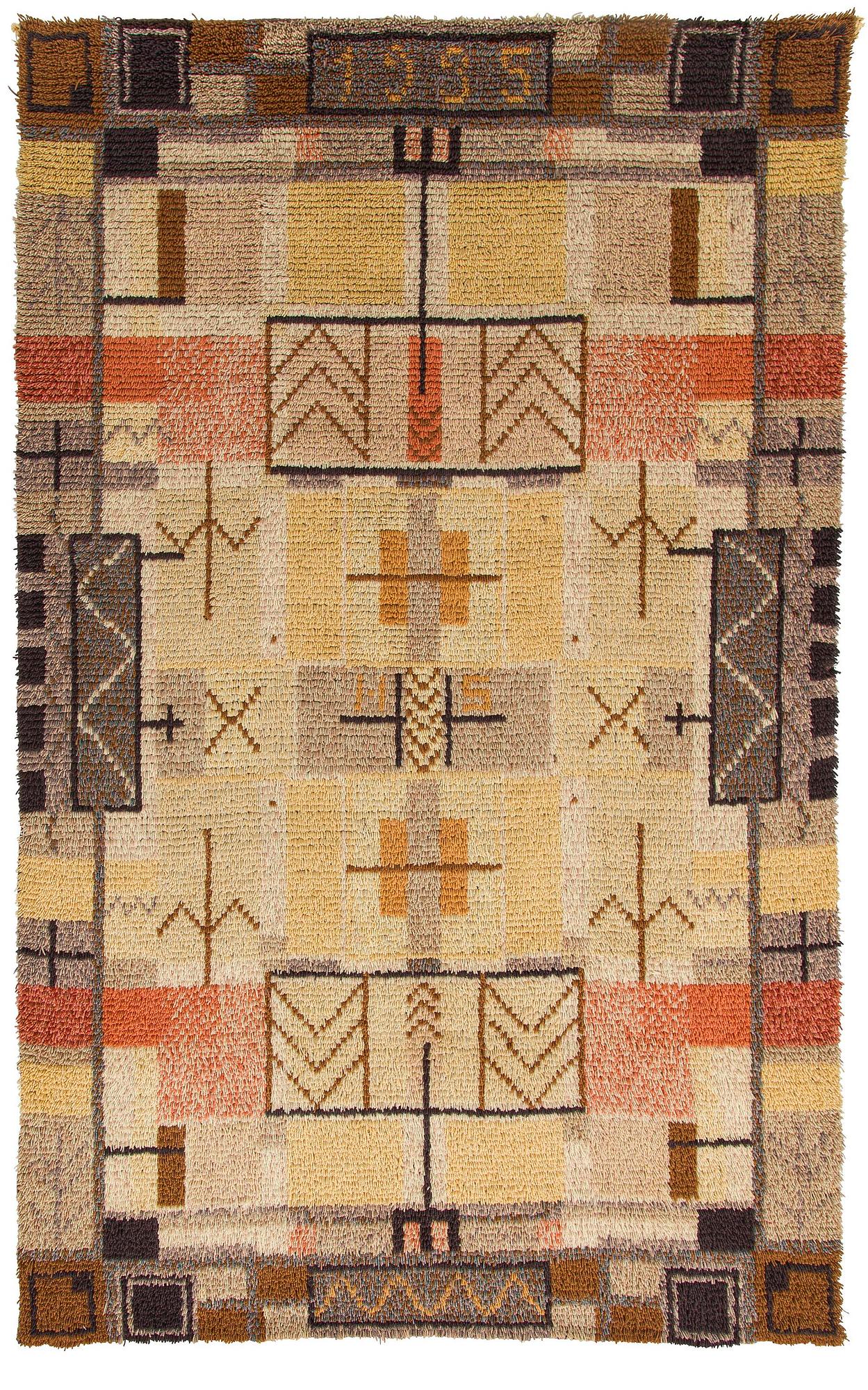 Laila Karttunen, rya, modell för Wetterhoff. Daterad 1935. Ca 200x 120 cm.