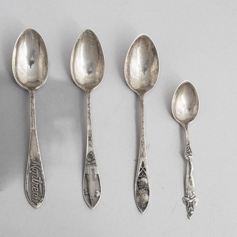 Souvenir spoons, 16 pcs, sterling silver, North America, circa first half/mid 20th Century.