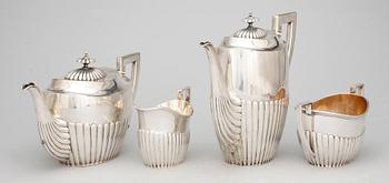 TE OCH KAFFESERVIS, 4 delar, silver, C G Hallberg, Stockholm, 1894. Totalvikt 1820 gram.