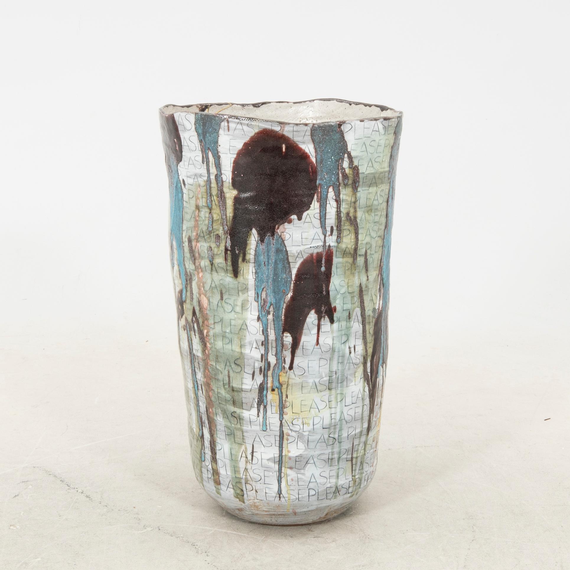 Eva Bengtsson, a signed "Please" floor vase stoneware own work shop.