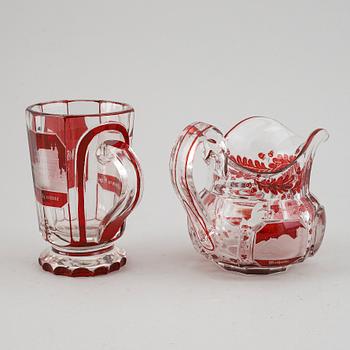 A Bohemian glass jug and glass, 19th century.