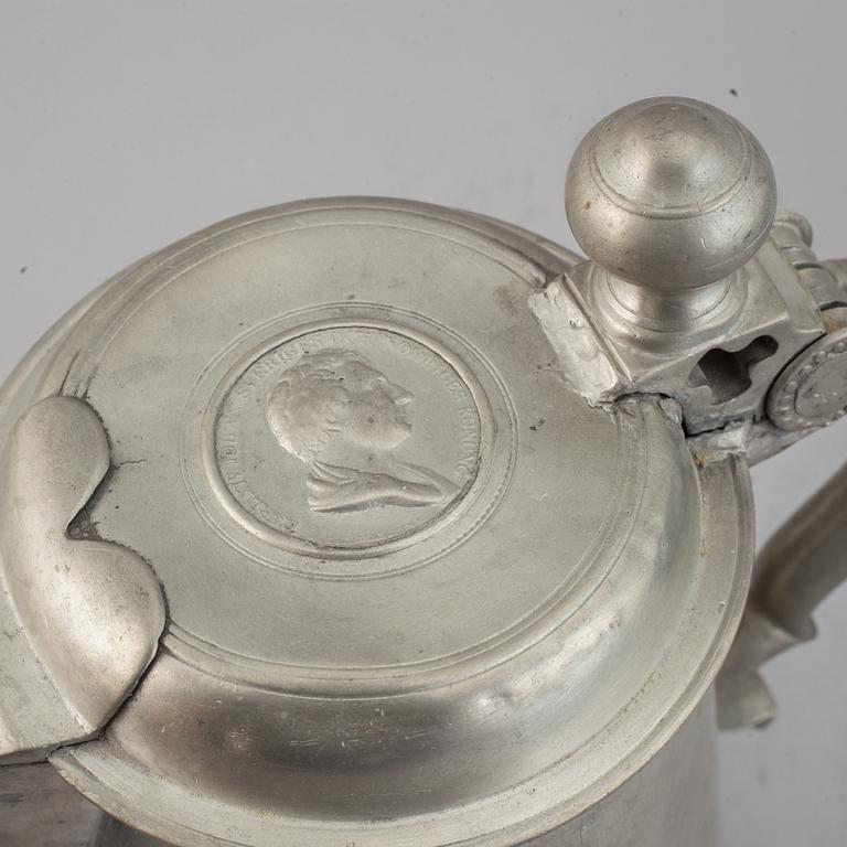 A group of three pewter and faience ewers, Holland/Germany, 18th/19th Century.