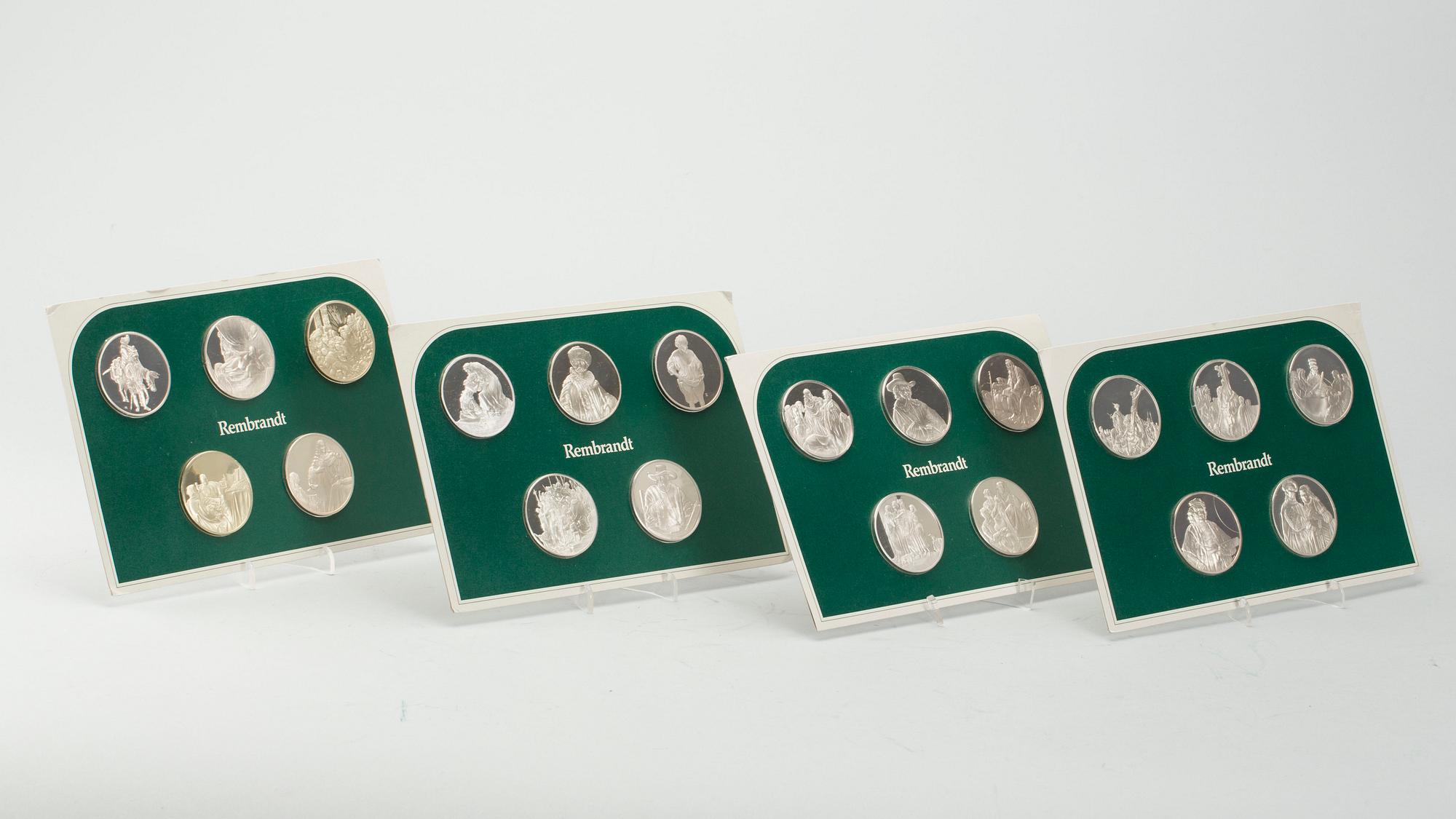 MEDALJER, ca 143 st, sterlingsilver, Franklin Mint, 1900-talets fjärde kvartal. Total vikt ca 6200 gram.