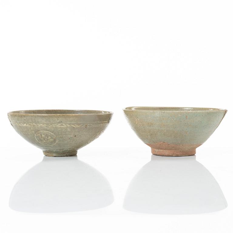 Skålar, två stycken, glaserat stengods, Korea, Joseon (1392–1897).