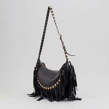 Valentino, a black leather hobo bag.