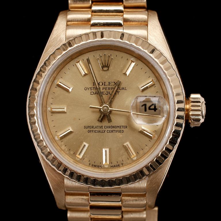 ARMBANDSUR, dam, Rolex, Oyster Perpetual, Datejust, ref 69178 automatisk, 18k guld. Ca 1978/79.