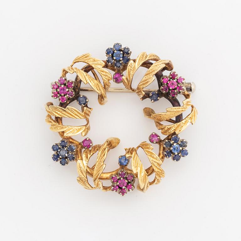 Sapphire and ruby brooch.