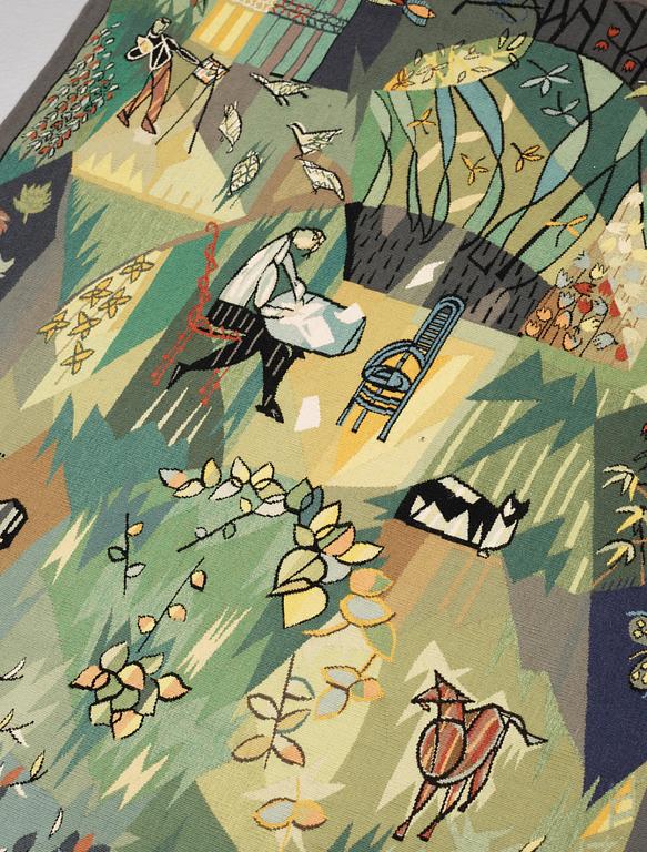 VÄVD TAPET. "Mon Jardin". Gobelängteknik. 137 x 100,5 cm.  Signerad GYNNING PF AUBUSSON.