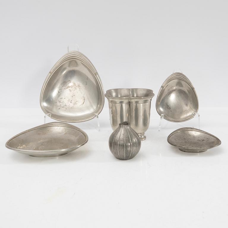 Just Andersen, ett parti tennföremål, 6 delar, Danmark, 1900-talets första hälft.