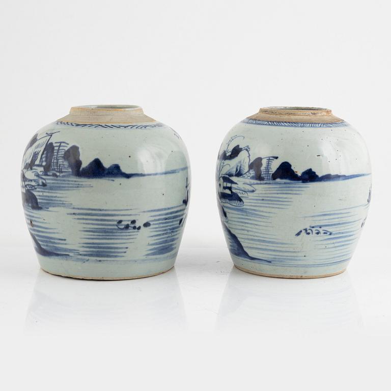 Two similar blue and white Chinese ginger jars, 19th century.