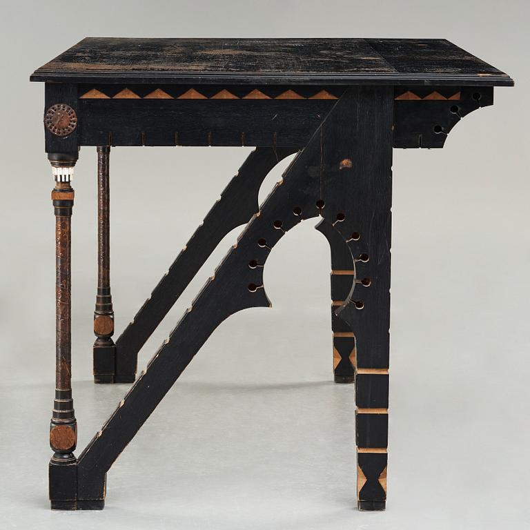 Carlo Bugatti, attributed to, an ebonized wood and walnut desk, Turin, Italy ca 1900.