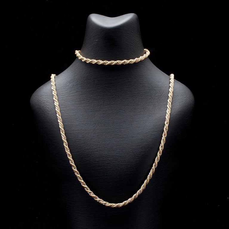 HALS- och ARMKED, tvåfärgsguld 18K, italienska stämplar. Vikt 37,9 g.