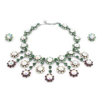 808. CHRISTIAN DIOR most likely, a decorative stone necklace and clip earings from the 1960s.