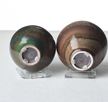 Berndt Friberg, a set of three stoneware vases and a bowl, Gustavsberg studio, Sweden 1978-79.