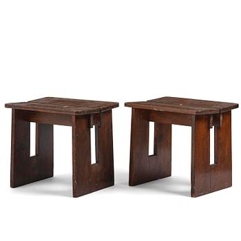 258. Axel Einar Hjorth, a pair of stained pine "Skoga" stools, Nordiska Kompaniet, Sweden, 1930s.