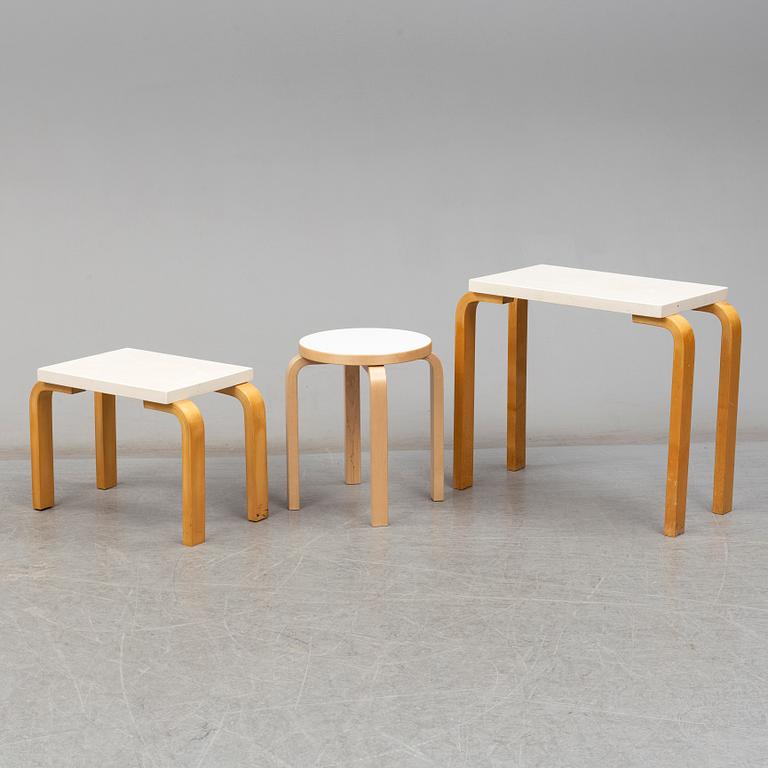 ALVAR AALTO, two tables and one stool, Artek.