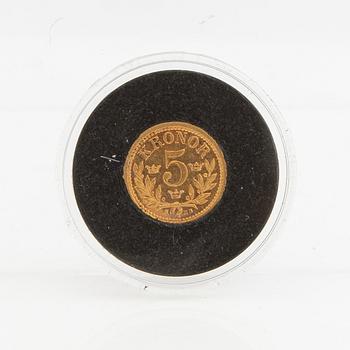 Gold coin Sweden, Oscar II 5 kr, 1882.