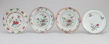 A group of 11 famille rose plates, Qing dynasty, Qianlong (1736-95).