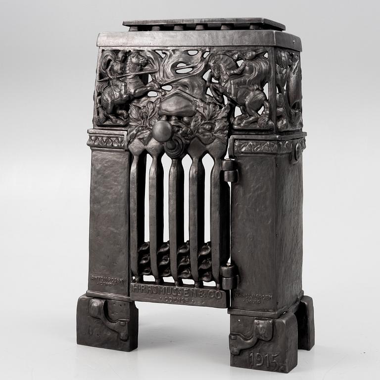 Fireplace front, cast iron, Art Nouveau, after Hans W Larsen, late 20th century.