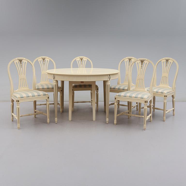 MATSALSMÖBEL, 7 delar, gustaviansk stil, 1900-talets andra hälft.