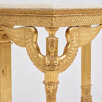 A late Gustavian giltwood console in the manner of J. Frisk, Stockholm, early 19th century.