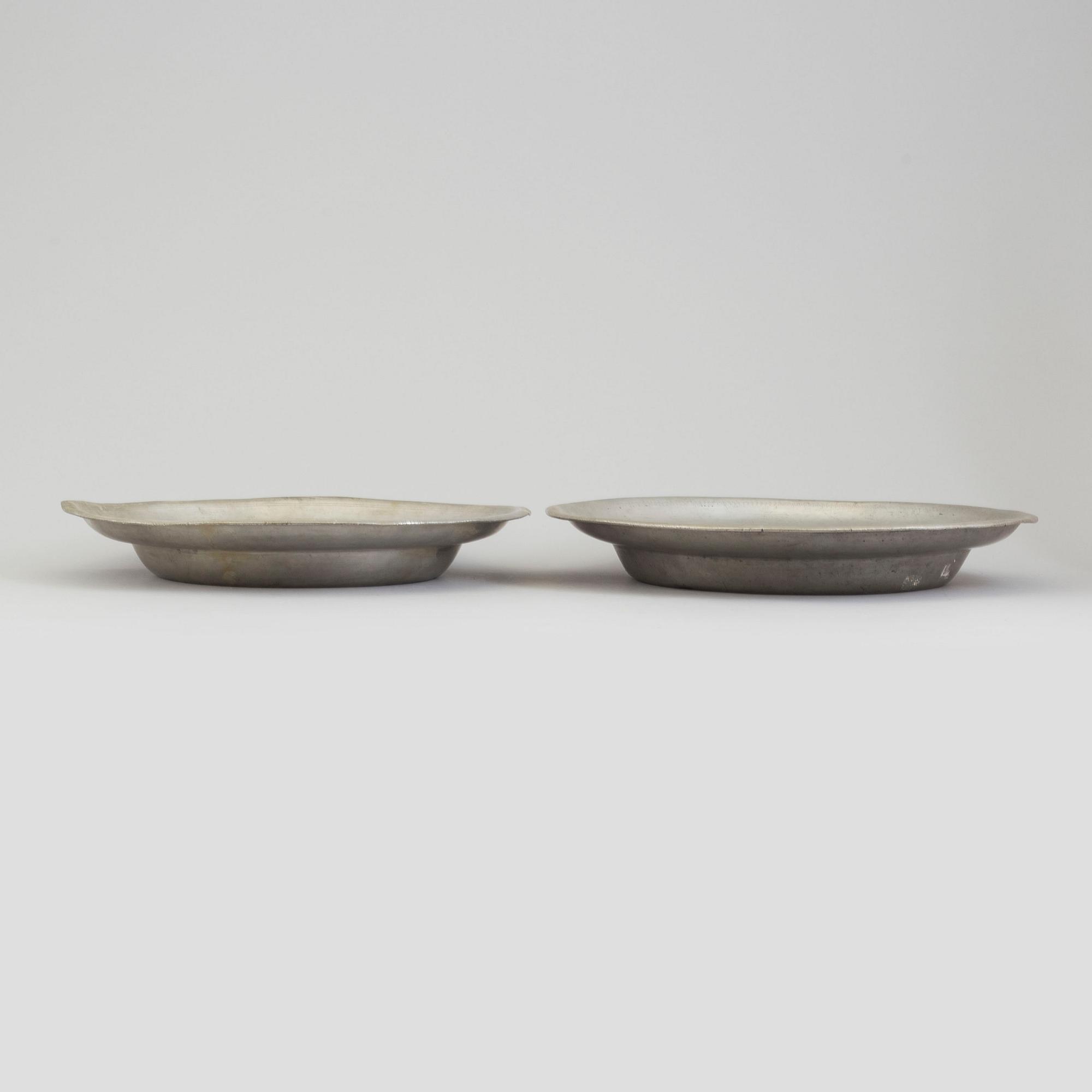 Five pewter dishes, second half of the 19th century and 20th century.