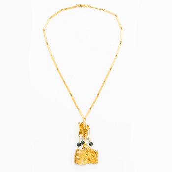 Björn Weckström, a necklace "Rain in the mountains", 18K gold with moss agate, Finland. For Lapponia.