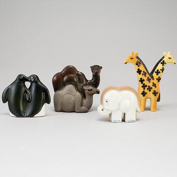 7 stoneware figurines by Lisa Larson from the "Noaks ark" series, 1979-83.
