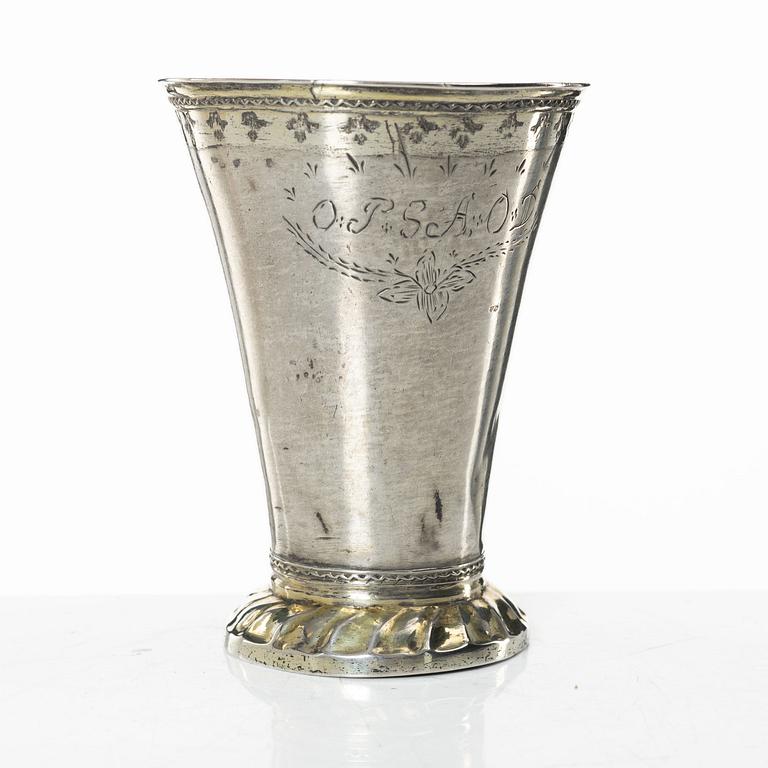 A silver beaker, unclear maker's mark, probably Christoffer Wasserman, Lindesberg Sweden 1769.