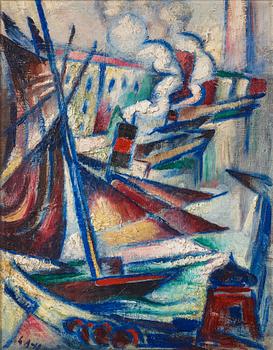 Gösta Adrian-Nilsson, Harbor scene with boats.