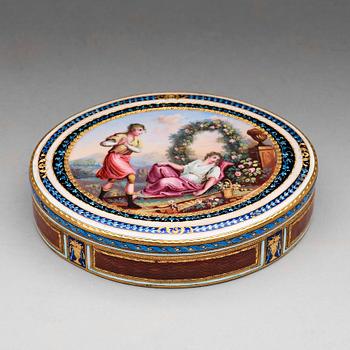 191. A Swiss late 18th century gold and enamel snuff-box. mark of Guidon, Rémond, Gide et Cie, Geneva.