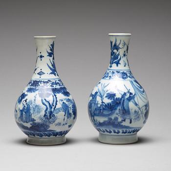 Two Transitional blue and white pear shaped vases, 17th Century.