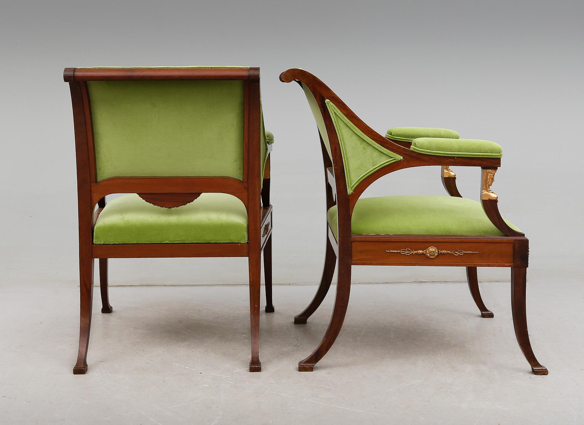 KARMSTOLAR, 1 par, empirestil, 1800-talets slut.