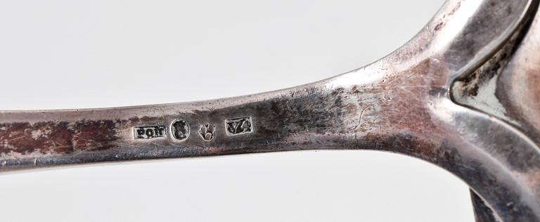 SOPP- SAMT SÅSSLEV, silver, bla Pehr Olof Hellsund, Karlstad. 1850-tal.