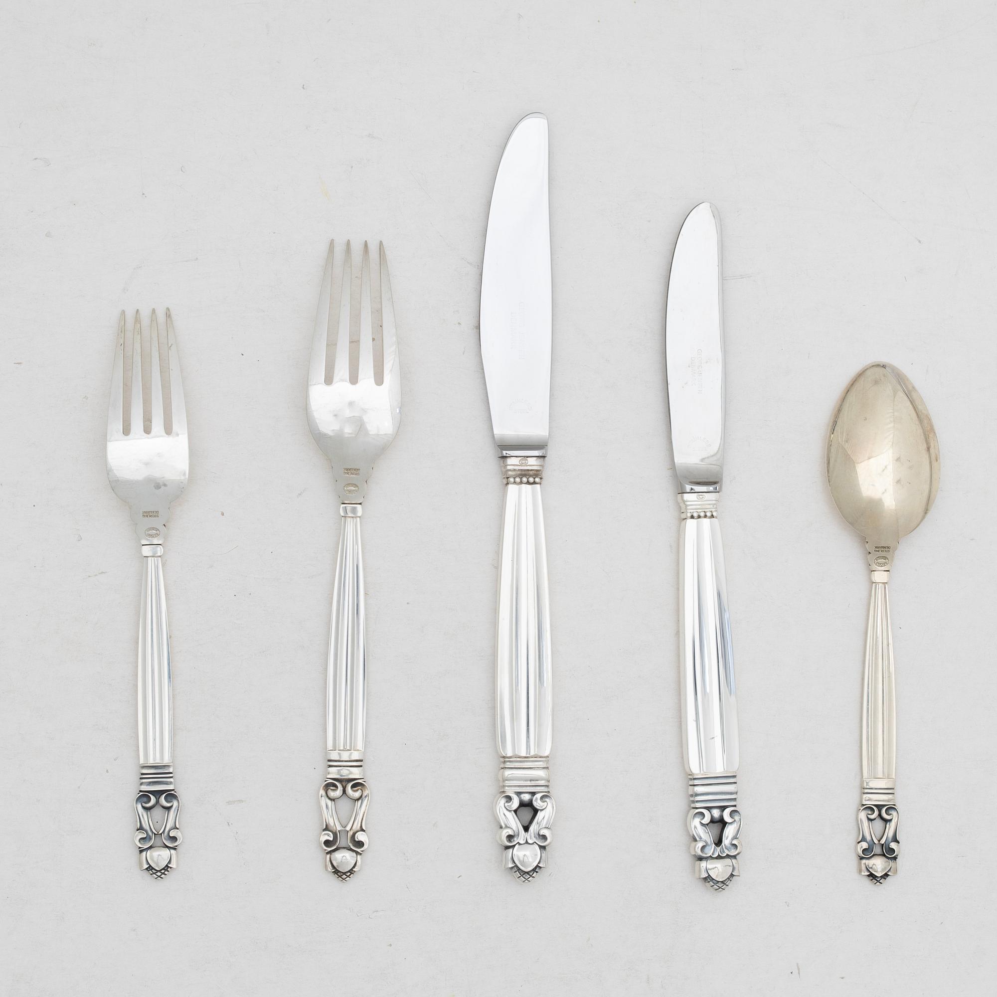 Johan Rohde, Bestick, 26 delar, sterlingsilver, "Konge/Acorn", Georg Jensen, Danmark.
