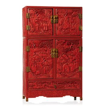 711. A carved  lacquer 'Kang'Cabinet, Qing dynasty, 18/19th Century.