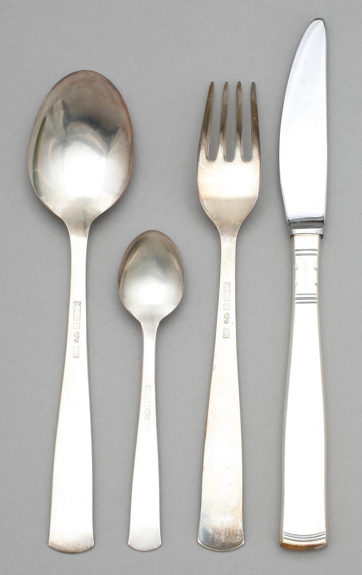 BESTICKSERVIS, 28 delar, silver, "Rosenholm", GAB, Stockholm, 1985.Tot vikt (inklusive knivar med rostfritt blad) 1023 g.