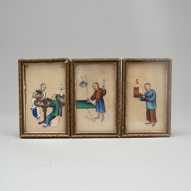 A set of four Chinese miniature paintings on rice paper, circa 1900.