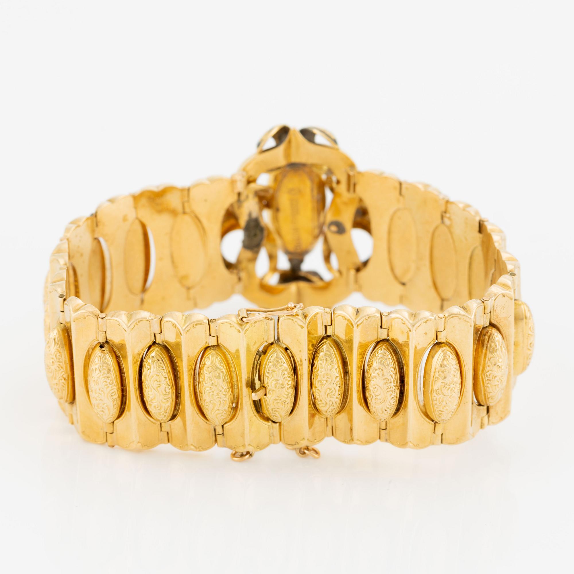 Bracelet, 18K gold with enamel and old-cut diamonds, LL&C Göteborg, 19th century.
