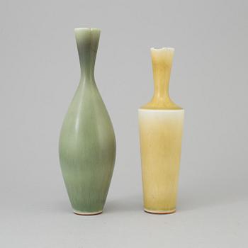 2 Berndt Friberg stoneware vases, Gustavsberg studio 1962.