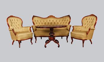SOFFGRUPP, 4 delar, rokokostil, 1900-talets mitt.