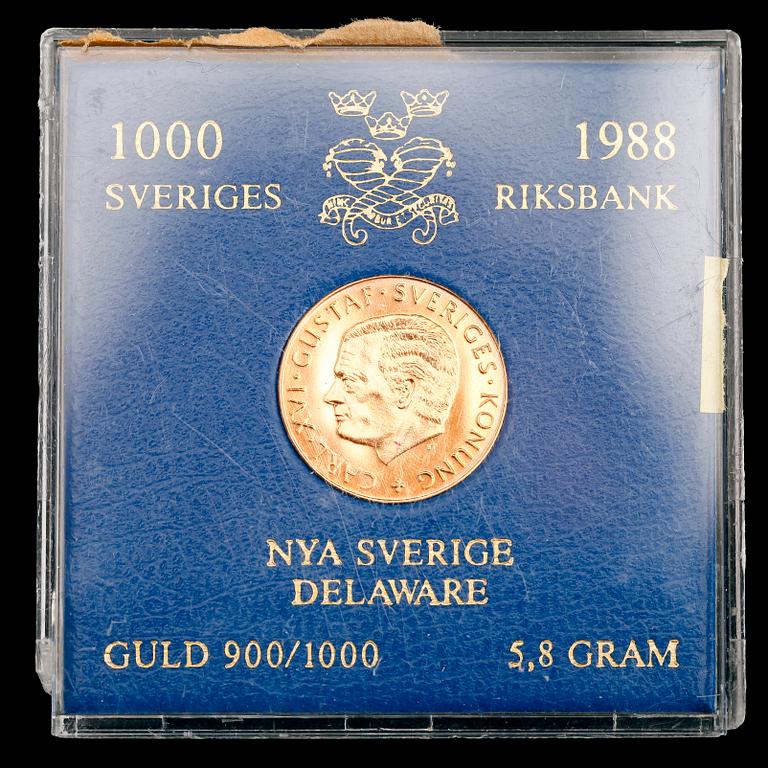 GULDMYNT, Carl XVI Gustaf, 1000 kr, 1988. Vikt ca 6 g.