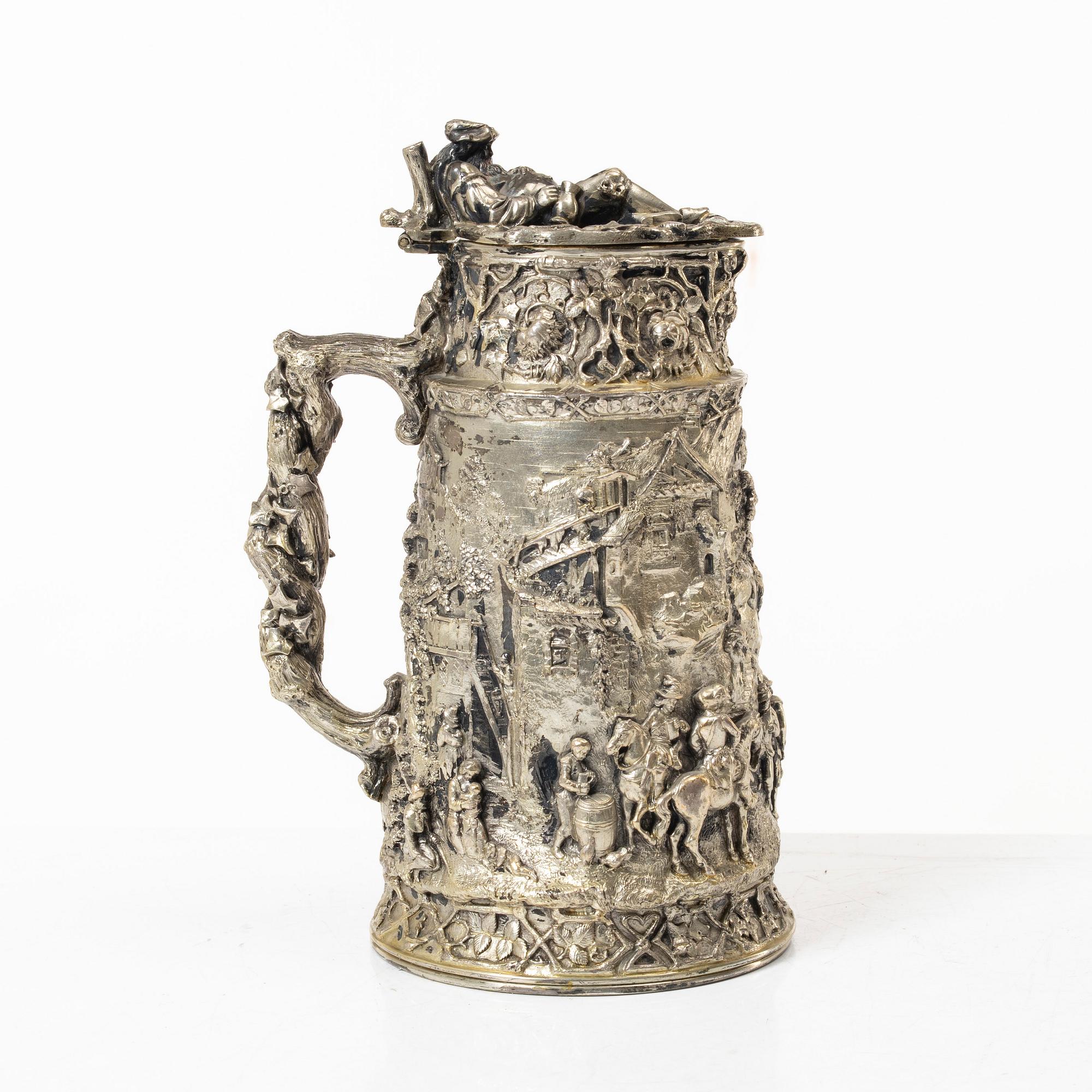 A German silver jug and tray, Gebrüder Friedländer, circa 1900.