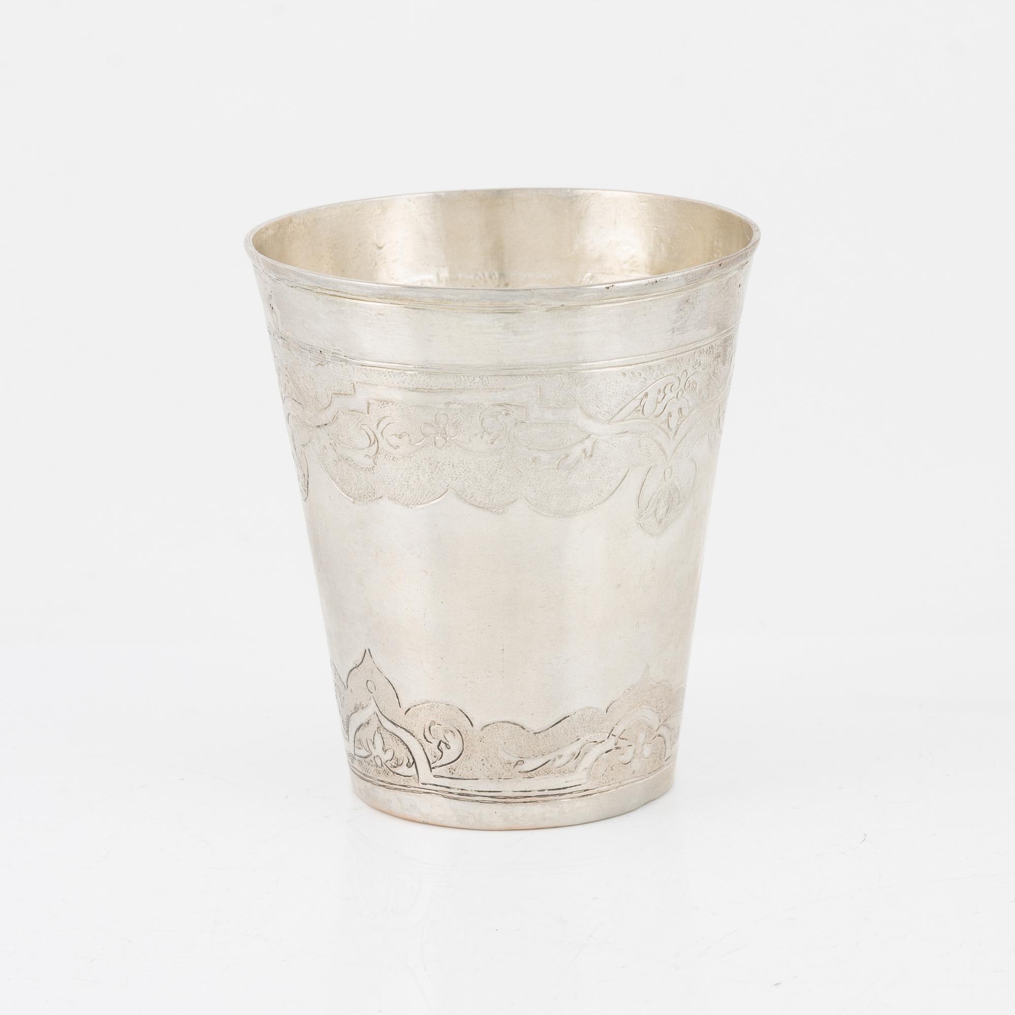 Bägare, silver, F Wissing, Odense, Danmark 1745-70.