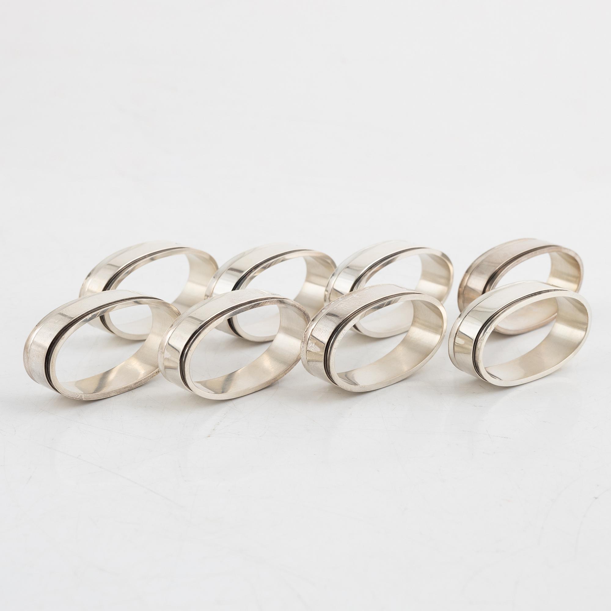 Georg Jensen, servettringar, 8 st, sterlingsilver, Danmark, 1900-talets andra hälft.