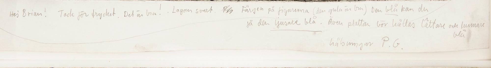 PG Thelander, färgetsning, 1979, provtryck, signerad.