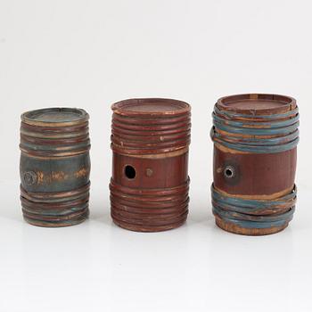 A set of three brandy kegs from Hälsingland, Sweden, 19th century.
