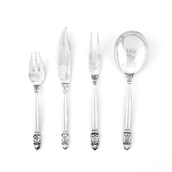 157. Johan Rohde, a set of 18 pcs of Acorn sterling silver and stainless steel flatware, Georg Jensen, Copenhagen post 1945.