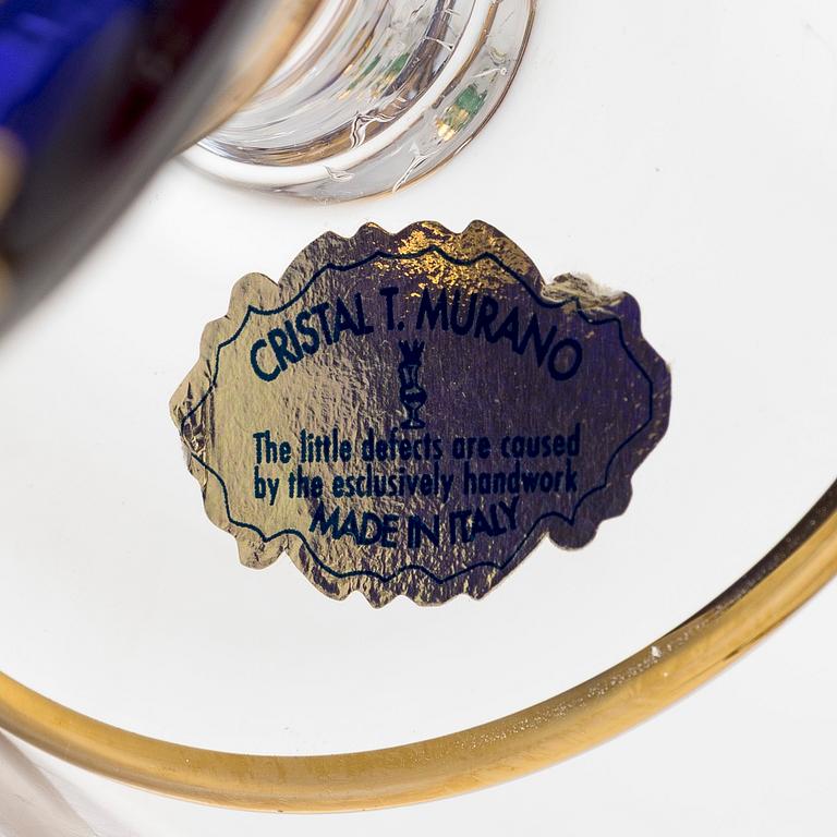 A set of six late 20th century Murano glasses, Italy.