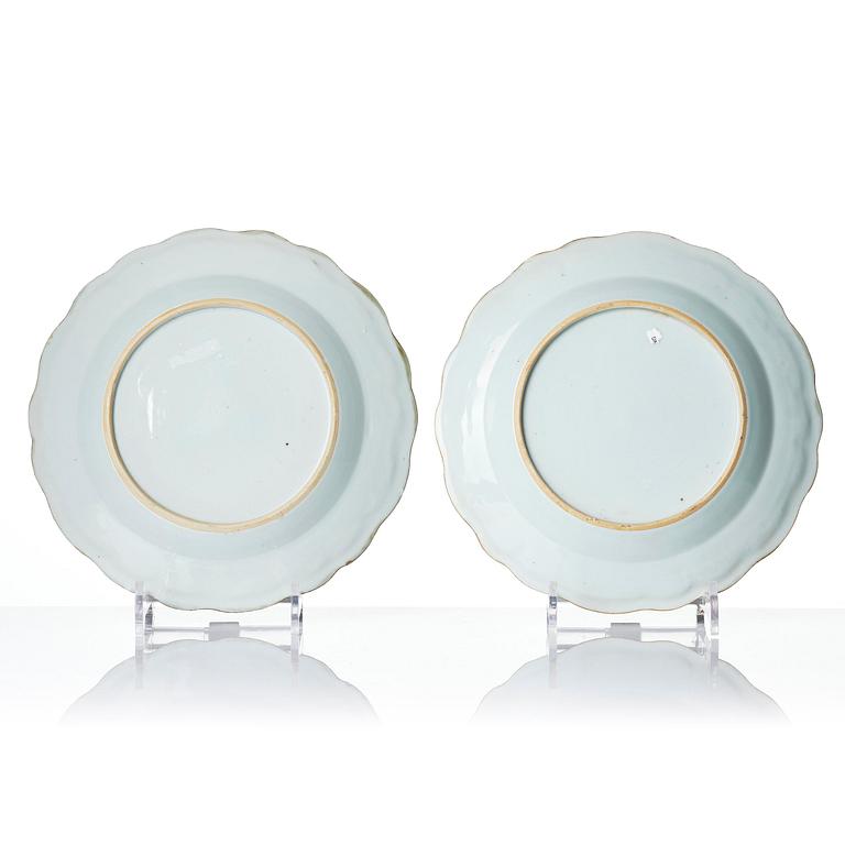 A pair of famille rose armorial dishes, Qing dynasty, Qianlong (1736-95).